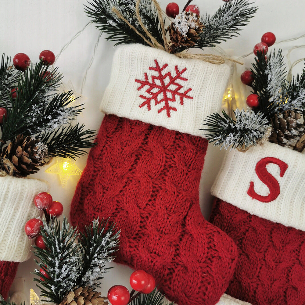 Red Knit Stocking with Embroidery