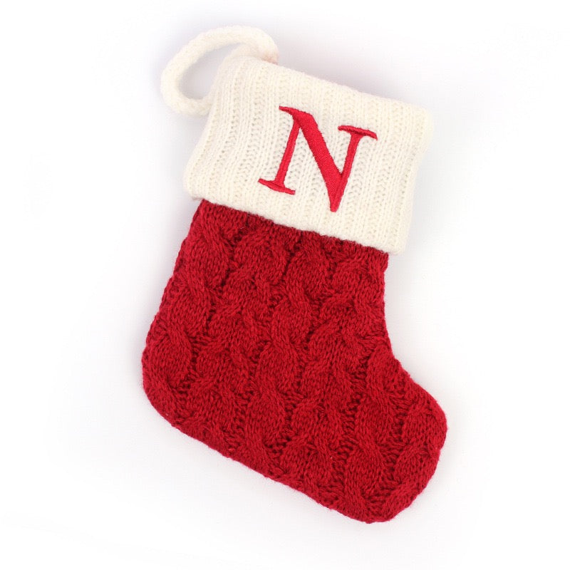 Red Knit Stocking with Embroidery