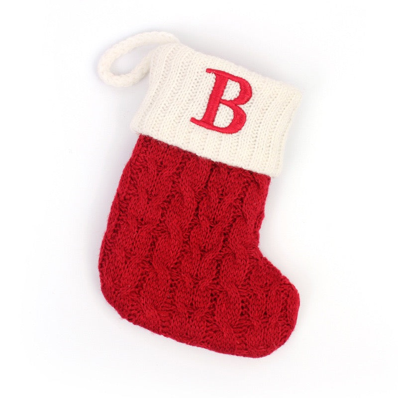 Red Knit Stocking with Embroidery