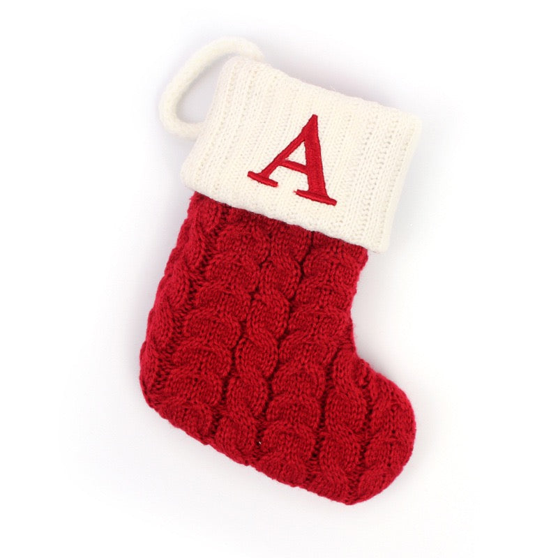 Red Knit Stocking with Embroidery