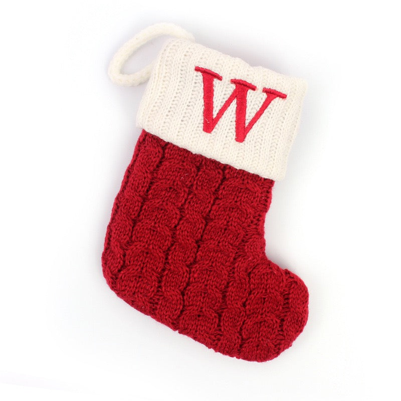 Red Knit Stocking with Embroidery