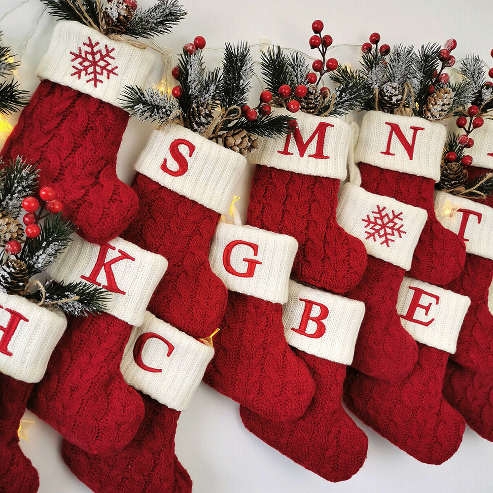 Red Knit Stocking with Embroidery