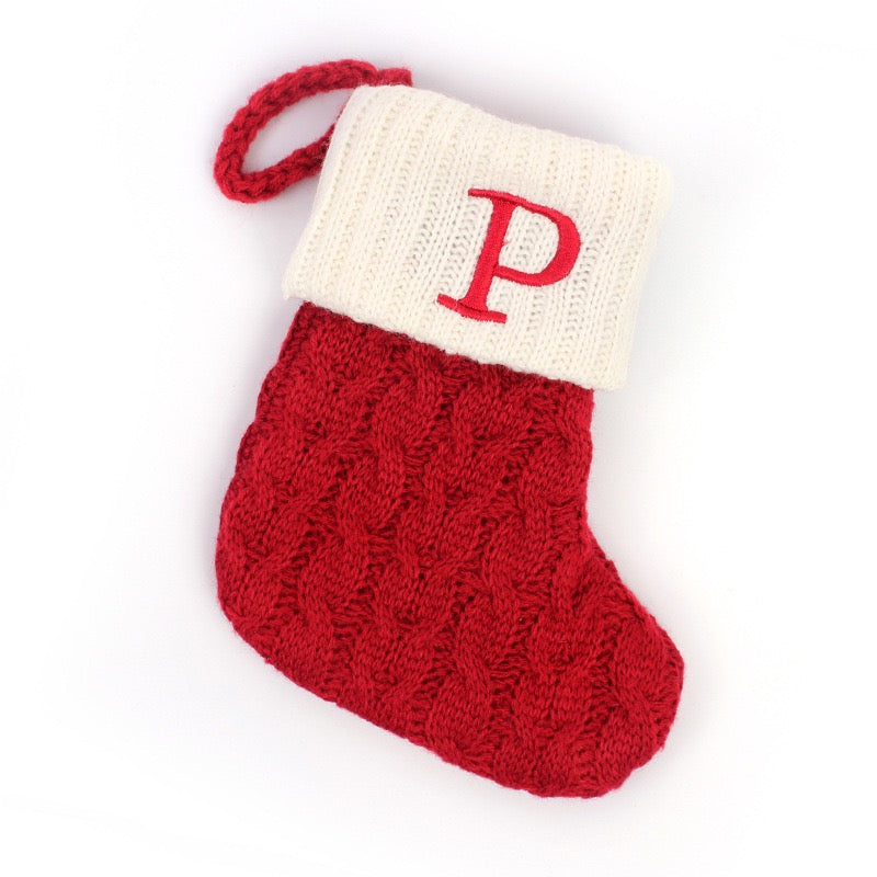 Red Knit Stocking with Embroidery