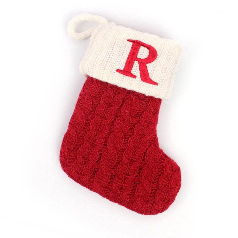 Red Knit Stocking with Embroidery