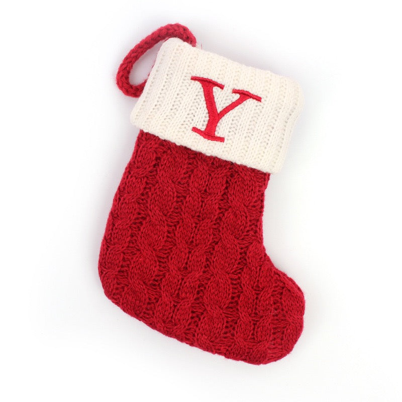 Red Knit Stocking with Embroidery