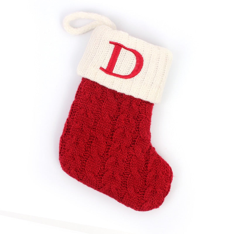 Red Knit Stocking with Embroidery