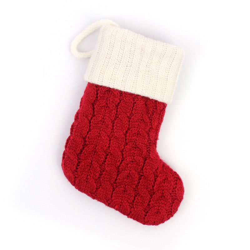 Red Knit Stocking with Embroidery