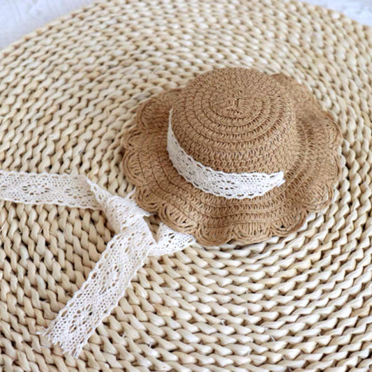 Straw Hat with Lace Ties | Two Colour-ways